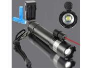 2000LM XML T6 LED Zoomable Zoom Focus Flashlight Torch 3 Modes Waterproof With Red Laser 18650 Battery Charger For Outdoor