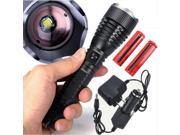 Bright 2000Lm XML T6 LED Flashlight Torch Zoomable Adjustable Focus 5 Modes Waterproof 2*18650 Battery AC Car Charger Set