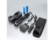 2000LM XML T6 LED Zoomable Flashlight Torch Light Waterproof Black 5 Modes 18650 Battery Charger Set Pouch