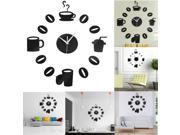 DIY Modern Coffee Time Wall Clock 3D Mirror Sticker Home Office Art Decal Decor
