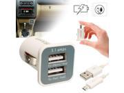 3.1A Dual 2 USB Car Charger Adapter 1M Micro USB Data Cable Cord for Phone Tab