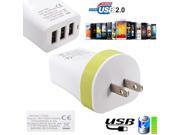 2A Max US Plug 3 Ports USB Home Travel Wall Charger Power Fast Charging Adapter