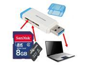 USB 3.0 High Speed Mini Memory Card Reader Memory Adapter For TF SD SDHC SDXC white and blue