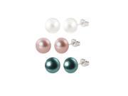8 8.5mm Freshwater Cultured 3 Piece Button Pearl Stud Earring Box Set in Sterling Silver