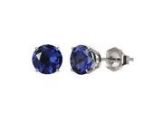 10k White Gold 6mm Round Created Blue Sapphire Stud Earrings