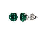 10k White Gold 6mm Round Created Emerald Stud Earrings