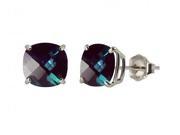 Sterling Silver 8mm Checkerboard Cushion Created Alexandrite Stud Earrings
