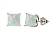 10k White Gold 8mm Square Created Opal Stud Earrings