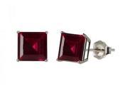 10k White Gold 8mm Square Created Ruby Stud Earrings