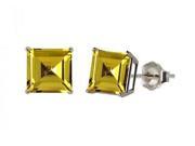 10k White Gold 8mm Square Created Yellow Sapphire Stud Earrings