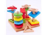 Children s wooden educational toys colorful wisdom disk blocks quill five columns geometric shape blocks set column