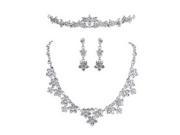 Jesming® Rhinestone Crystal Flower Necklace Earrings Crown Jewelry Sets for Bridal Wedding