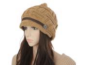 Leather buckle curling knit hat ear cap Khaki 56 54cm