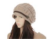 Leather buckle curling knit hat ear cap Beige 56 54cm