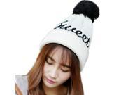 Letter ladies fashion outdoor knitted hat White One Size