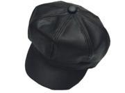 PU solid leather octagonal Beret hat Black One Size