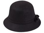 Bow dome woolen women pure color hat Black One Size