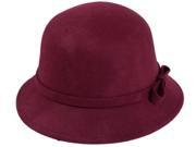 Bow dome woolen women pure color hat Wine Red One Size