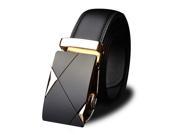 New Mens Leather belt buckle automatic casual leather belt cut pattern gold buckle black