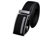 New Mens Leather belt buckle automatic casual leather belt black stripe silver flat side buckle black