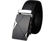 New Mens Leather belt buckle automatic casual leather belt cutting pattern silver buckle black