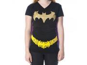 Batman Glittered Logo Juniors Black V Neck Cape T Shirt Large