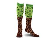 Pixel 8 Bit Adult Costume Green Brown Brick Knee High Socks
