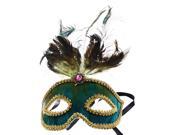 Safari Eye Venetian Mardi Gras Mask w Peacock Feathers Teal