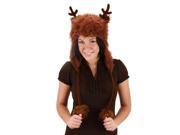 Reindeer Faux Fur Hoodie Brown Adult Costume Hat One Size