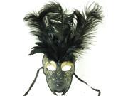 Royal Onyx Feathered Mardi Gras Costume Mask w Gold Eyebrows One Size