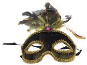 Safari Eye Venetian Mardi Gras Mask w Peacock Feathers Brown