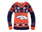 Denver Broncos NFL Women s Big Logo V Neck Ugly Christmas Sweater Small