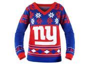 New York Giants NFL Women s Big Logo V Neck Ugly Christmas Sweater Medium