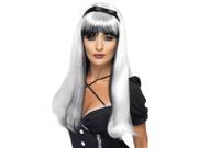 Bewitching Silver Over Black Long Costume Wig One Size