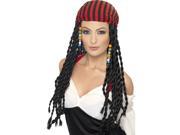 Braided Pirate Costume Wig Headscarf Adult Black One Size