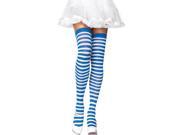 Blue White Nylon Striped Costume Thigh High Stockings Adult One Size