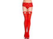 Floral Ring Embroidery Opaque Thigh Hi Nylon Costume Hosiery One Size
