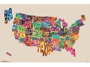 Poster United States Map Text New Wall Art 22 x34 rp13479
