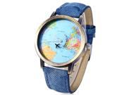 Fashion Unisex Quartz Watch with PU Leather Strap World Map Pattern