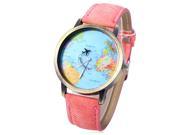 Fashion Unisex Quartz Watch with PU Leather Strap World Map Pattern