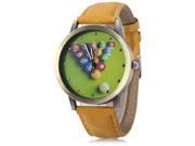 Multicolor Unisex Quartz Watch with Leisure Snooker Billiard Pattern PU Leather Band