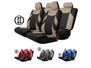 T20648 BK BG 13pcs Car Seat Cover Set Auto Vehicle Cushion Protector with Steering Wheel Wrap Shoulder Belt Pads