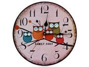 Decorative Silent Round Wooden Wall Clock Owl Style Home Decor
