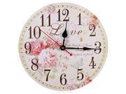 Decorative Silent Round Vintage Wooden Wall Clock Peony Design