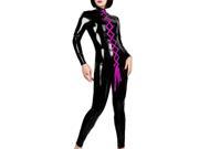 KMFEIL Ribbon PVC Leather Wetlook Catsuit Lace Up Rompers Lady Clubwear