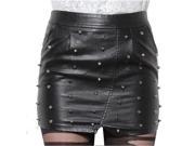 KMFEIL Rivets Faux Leather Mini Wrap Skirt