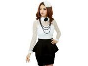 Womens White Slim Lapel Lace Stitching Flounced Long Sleeved Shirt Blouses