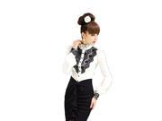 KMFEIL Lady Lace Puff Flounced Stand up Collar Long sleeved Shirt Blouse
