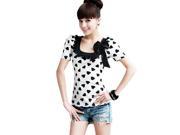 KMFEIL Ladies Love Printing Bow Bubble Short Sleeved Slim Fit T shirt TOP