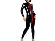 KMFEIL Ribbon PVC Leather Wetlook Catsuit Lace Up Rompers Lady Clubwear